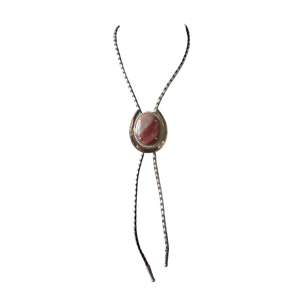 Vintage Pink Stone Western Bolo Tie Oval Statement Unisex